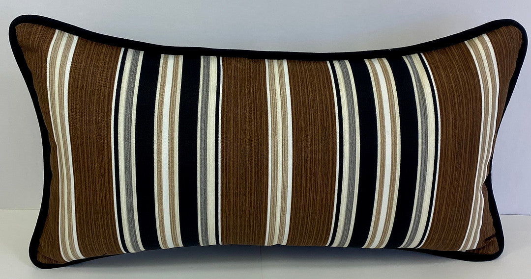 Luxury Outdoor Lumbar Pillow - 22" x 12" - Montecito - Stripe; Sunbrella, or equivalent, fabric with fiber fill