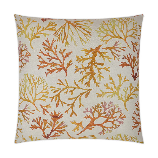 Luxury Pillow -  24" x 24" -  Great Barrier - Tropical; Embroidered coral leaves on a sandy colored base