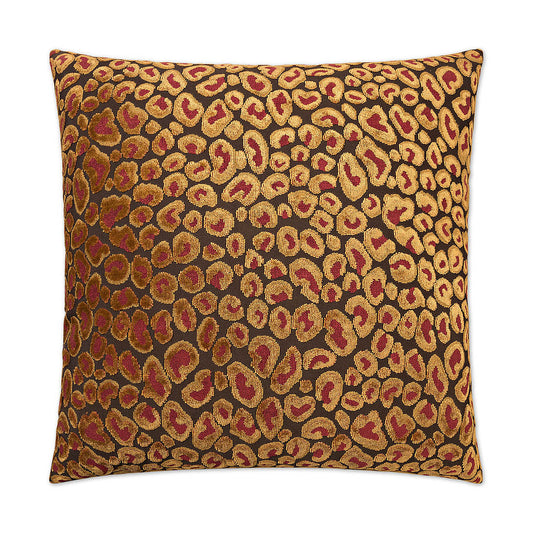 Luxury Pillow - 24" x 24" - Cheetah - Ruby; Woven cheetah design in red and deep chocolate