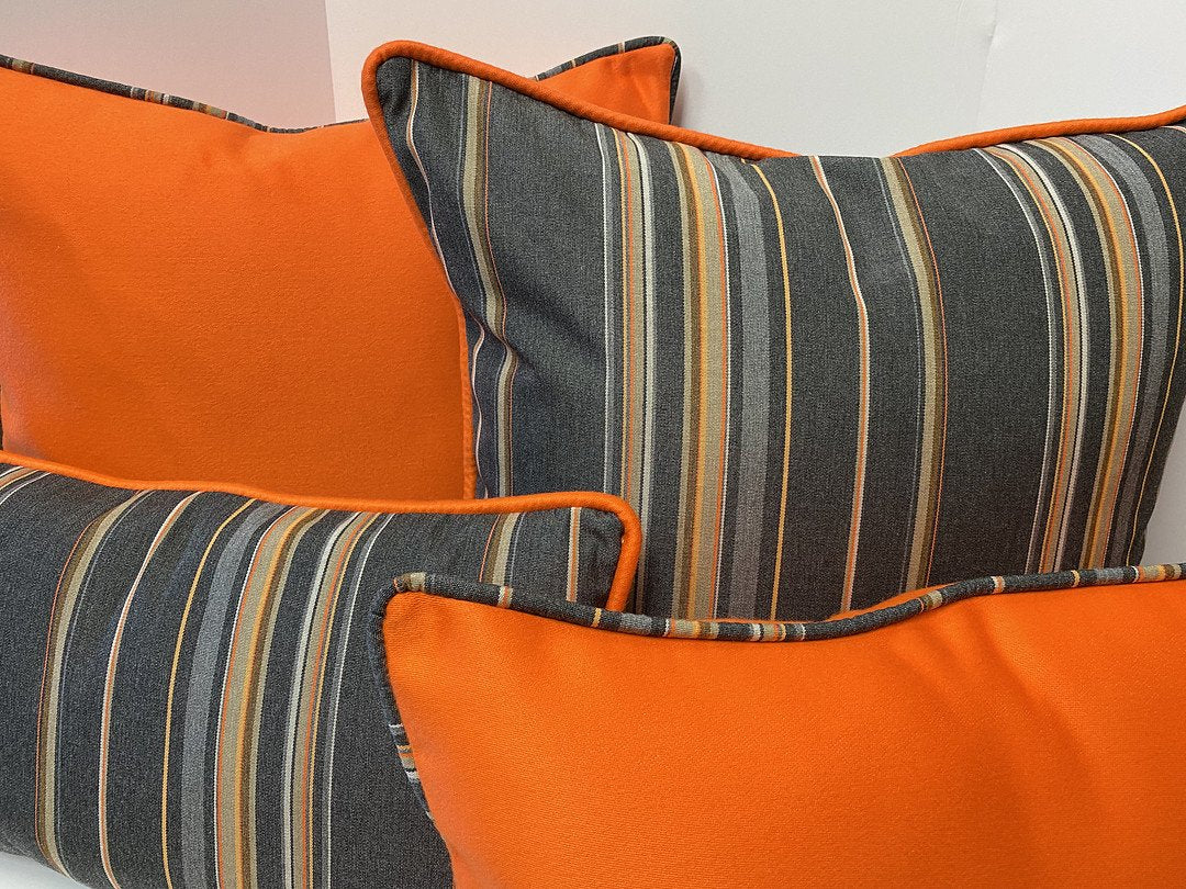 Luxury Outdoor Lumbar Pillow - 22" x 12" - Vallauris-Orange; Sunbrella, or equivalent, fabric with fiber fill