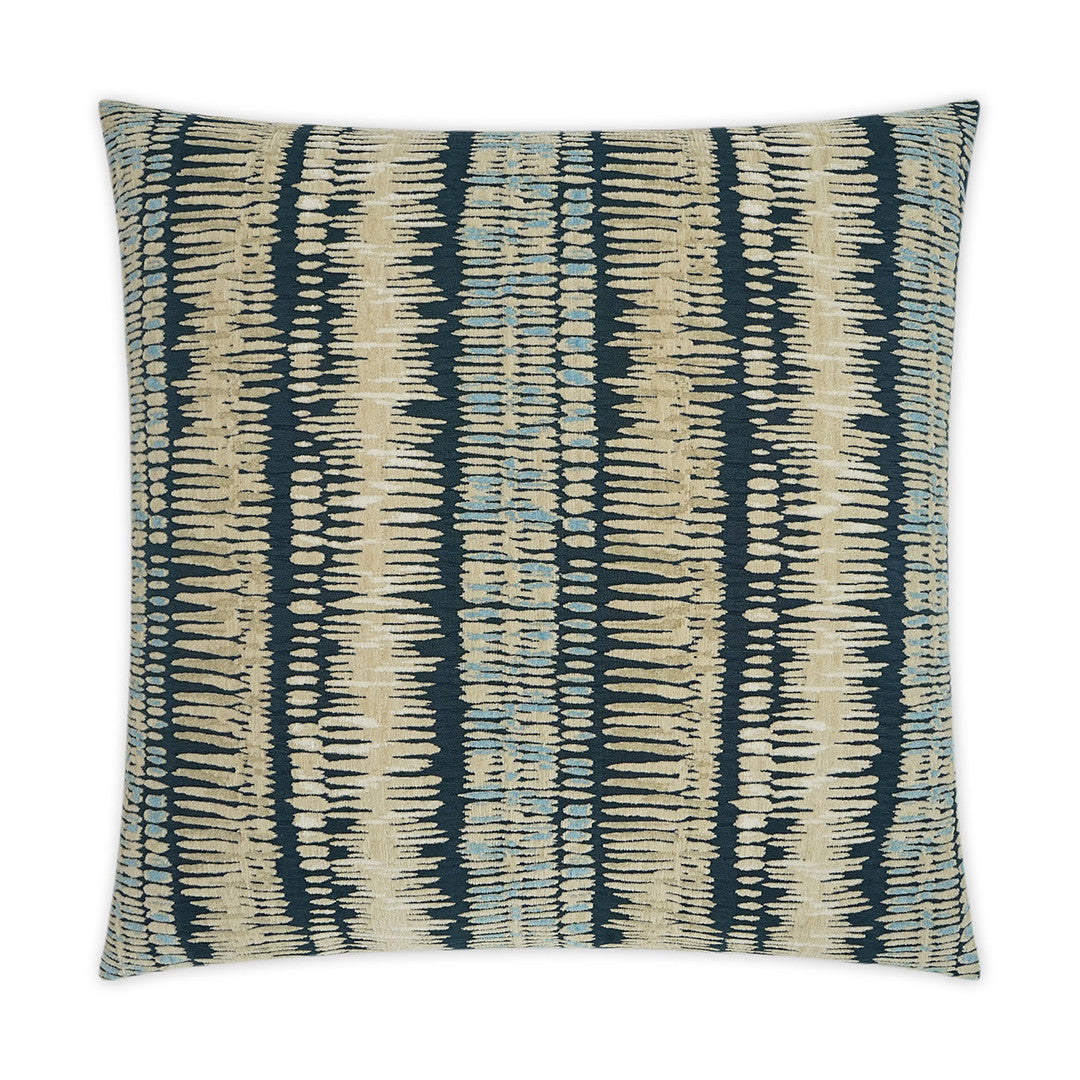 Luxury Pillow - 24" x 24" - Zorro Indigo; Chenille stripes of taupe, sky and cream on a navy background