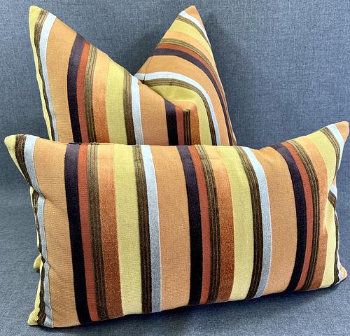 Lumbar Pillow - 24" x 14" - Mardi Gras; Lush textured stripes of oranges, purple, yellow, moss and silver.