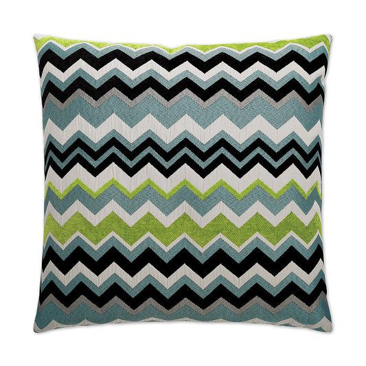 Luxury Pillow -  24" x 24" - Chevron-Aqua; Multiple blues with white and lime green chevron pattern