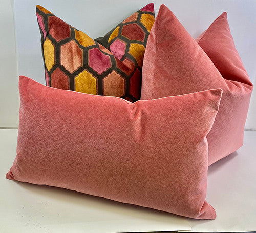 Luxury Pillow - 24” x 24” -Mohair Pink; Pink color solid in a creamy smooth velvet fabric