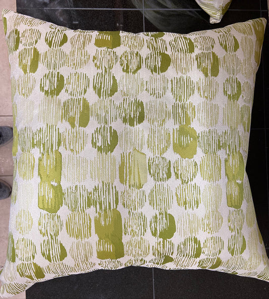 Luxury Pillow; 24" x 24" - Deepwell - Lime, bright greens in a mid-century pattern over a cream background