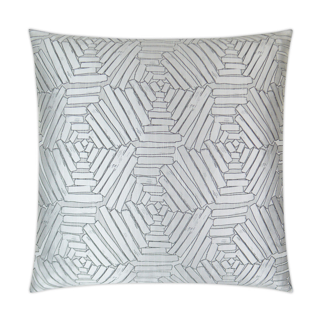 Luxury Pillow -  24" x 24" -  Percy-Linen; A fresh bright light silver stylized leaf pattern