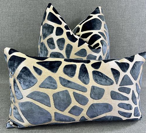 Luxury Lumbar Pillow - 24" x 24" - Slate Blue Blue Geometric Shapes On A Silver Base