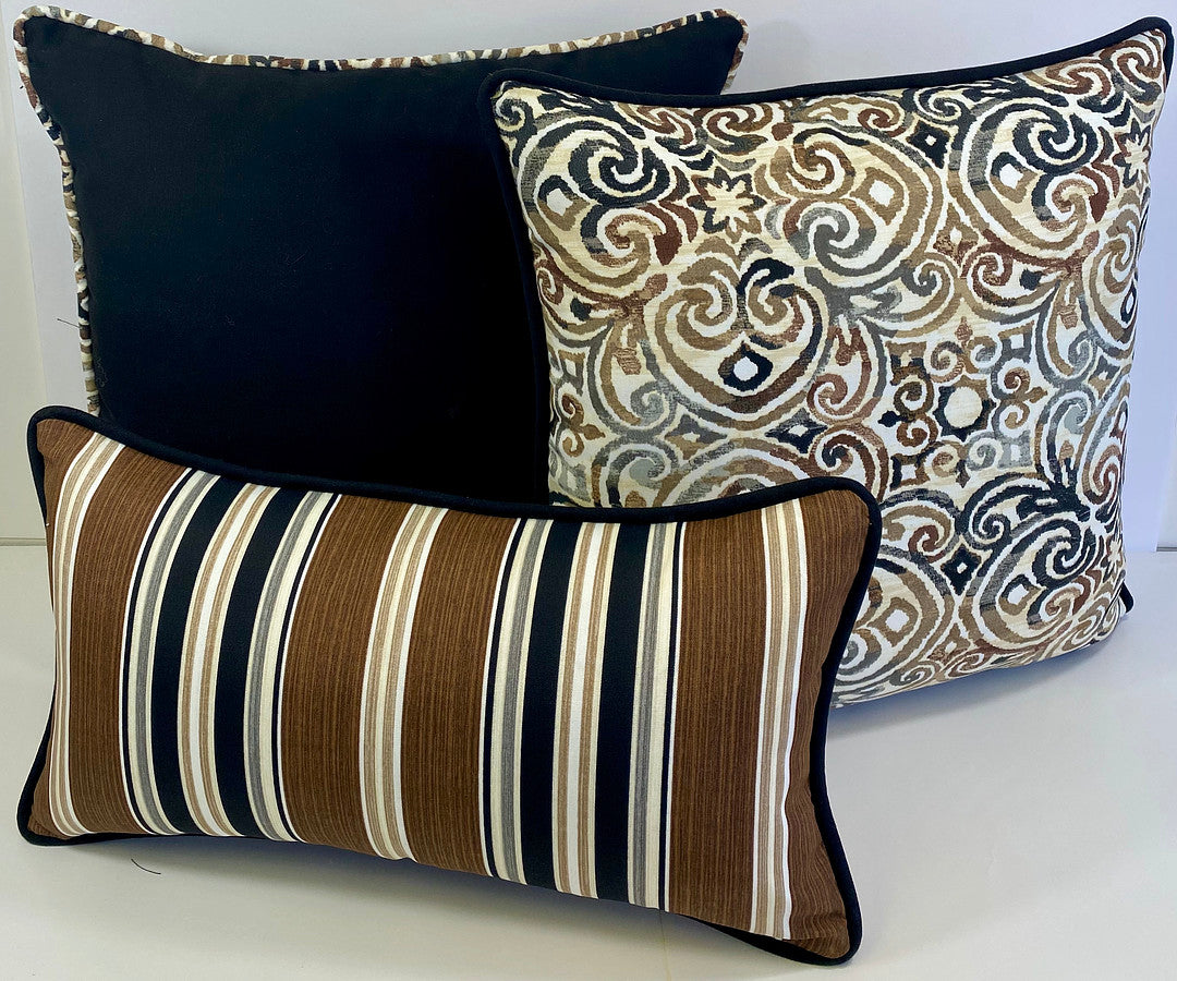 Luxury Outdoor Lumbar Pillow - 22" x 12" - Montecito Black Stripe