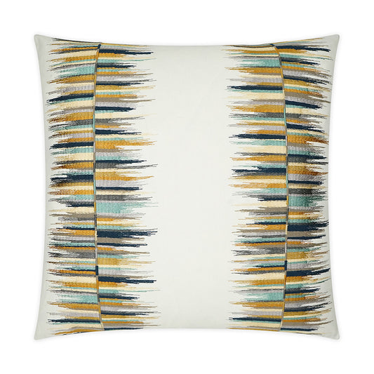 Luxury Pillow -  24" x 24" -  Fun Fair- Agate; Embroidered swipes of charcoal, black, mustard, ecru and seafoam