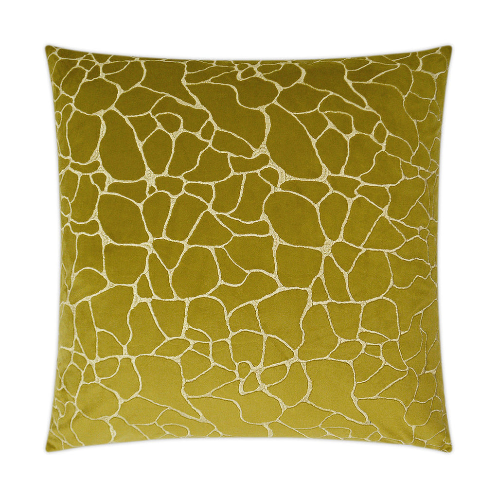 Luxury Lumbar Pillow - 24" x 14" - Dare Lumbar Sulfur Silver Embroidery Creates Pebbles Like Shape On A Sulfur Green Velvet