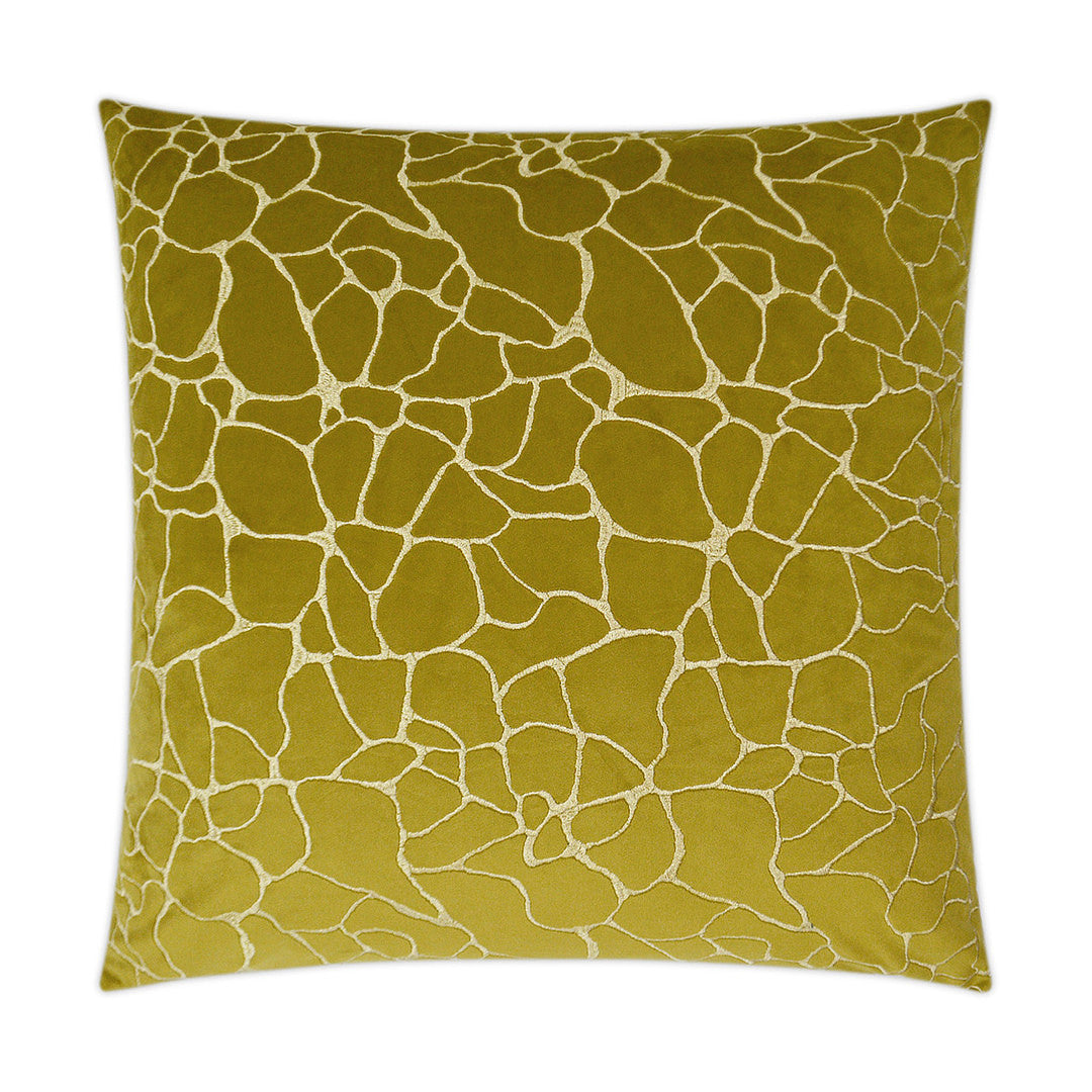 Luxury Lumbar Pillow - 24" x 14" - Dare Lumbar Sulfur Silver Embroidery Creates Pebbles Like Shape On A Sulfur Green Velvet