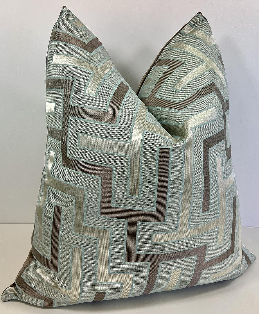 Luxury Pillow -  24" x 24" - Puzzle; Woven in silver, taupe and gray