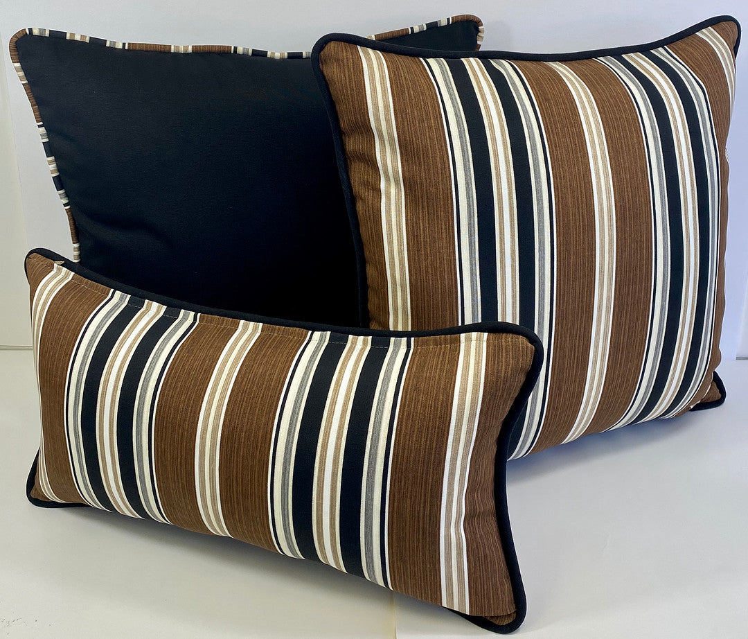 Luxury Outdoor Pillow - 22" x 22" - Montecito - Black Stripe; Sunbrella, or equivalent, fabric with fiber fill