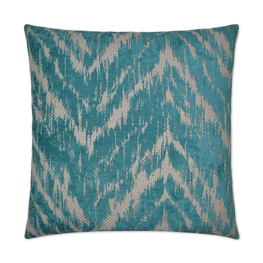 Luxury Pillow - 24" x 24" - Cayewah-Turquoise; Textured. chevron pattern of turquoise over a cream background