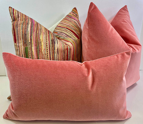 Luxury Pillow - 24” x 24” -Mohair Pink; Pink color solid in a creamy smooth velvet fabric