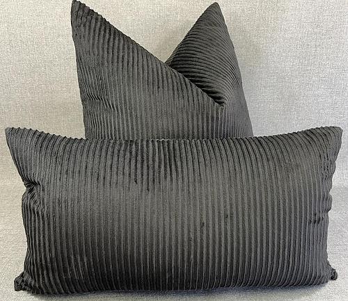 Luxury Lumbar Pillow - 24” x 14” - Corduroy Black; Deep black wide wale soft corduroy in a vertical pattern