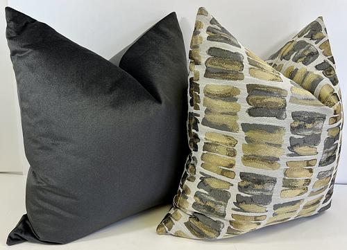 Luxury Pillow - 24" x 24" - Palisades; Golds & Grays in an abstract design over an off white background