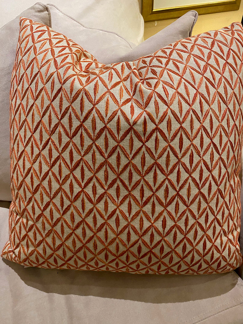 Luxury Pillow - 24” x 24” - Autumn Field; Orange threaded intricate design over a tan base