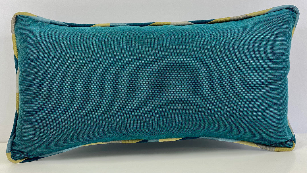 Luxury Outdoor Lumbar Pillow - 22" x 12" - Harlequin - Teal; Sunbrella, or equivalent, with fibre fill