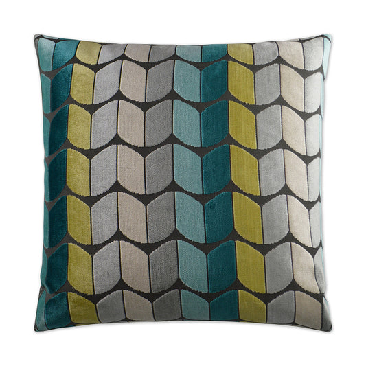 Luxury Pillow - 24” x 24” - Copenhagen Laguna; Teal, gray and chartreuse sculpted chenille