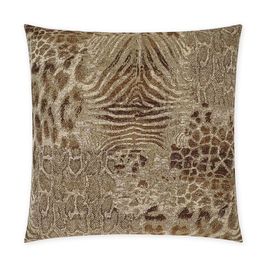Luxury Pillow - 24" x 24" - Serengeti - Sienna; A woven mix of animal print in a stunning latte and milk chocolate