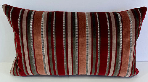 Luxury Pillow -  24" x 14" -  Madison Club - Wine; Plush velvet stripes