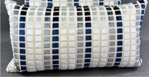 Luxury Lumbar Pillow - 24" x 14" - Tile Esque; Blue, gray and white squares over a cream background