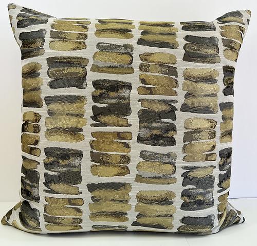 Luxury Pillow - 24" x 24" - Palisades; Golds & Grays in an abstract design over an off white background