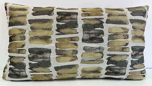 Luxury Lumbar Pillow - 24" x 14" - Palisades Lumbar-Golds & Grays in an abstract design over an off white background