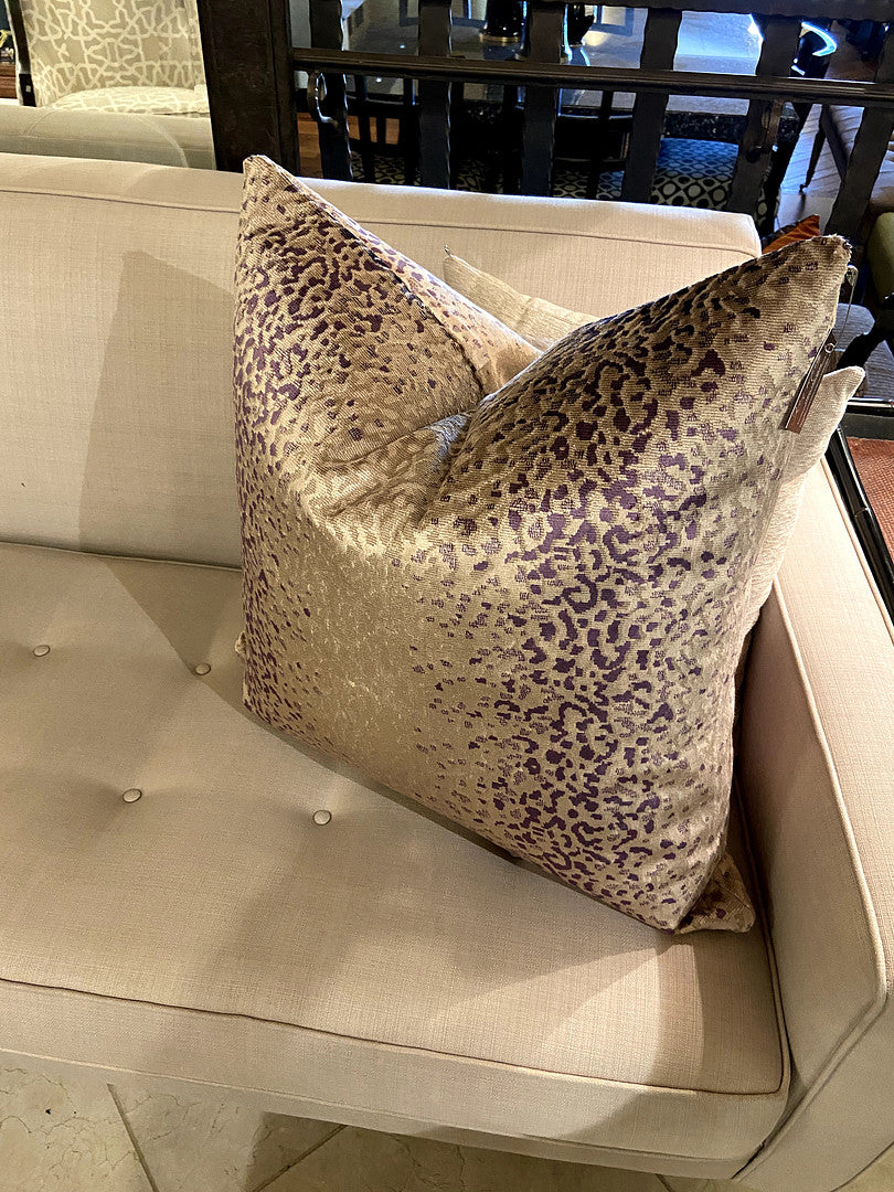 Luxury Pillow -  24" x 24" -  Azaad - Periwinkle; Velvet animal print of mauve and silver and pearl