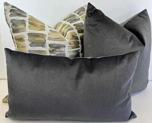 Luxury Pillow - 24" x 24" - Palisades; Golds & Grays in an abstract design over an off white background