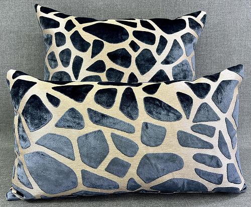 Luxury Lumbar Pillow - 24" x 24" - Slate Blue Blue Geometric Shapes On A Silver Base