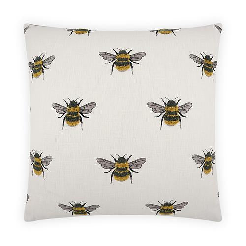 Luxury Pillow - 24" x 24" - Busy Bee-White; Adorable embroidered bees on a white background