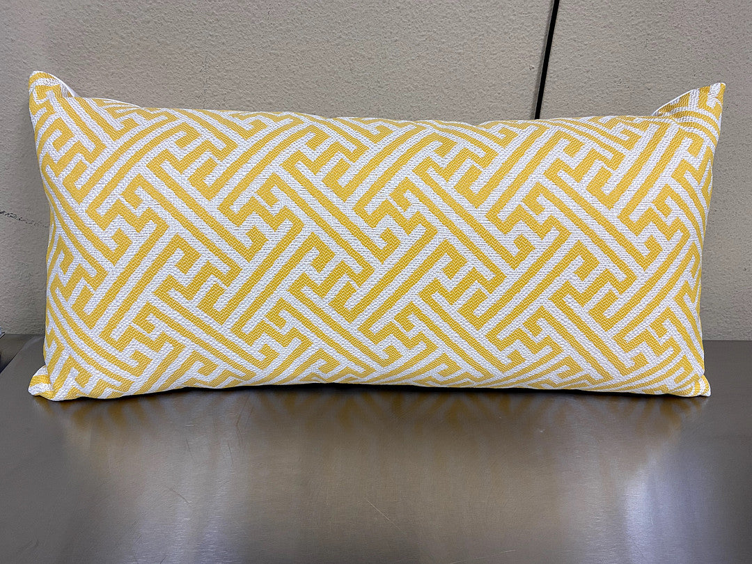 Luxury Outdoor Lumbar Pillow - 22" x 12" - Amazed-Yellow w/ contrast back; Sunbrella, or equivalent, fabric with fiber fill