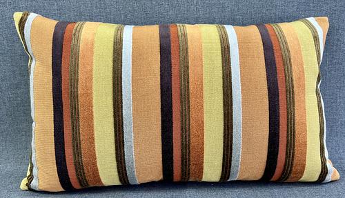 Lumbar Pillow - 24" x 14" - Mardi Gras; Lush textured stripes of oranges, purple, yellow, moss and silver.