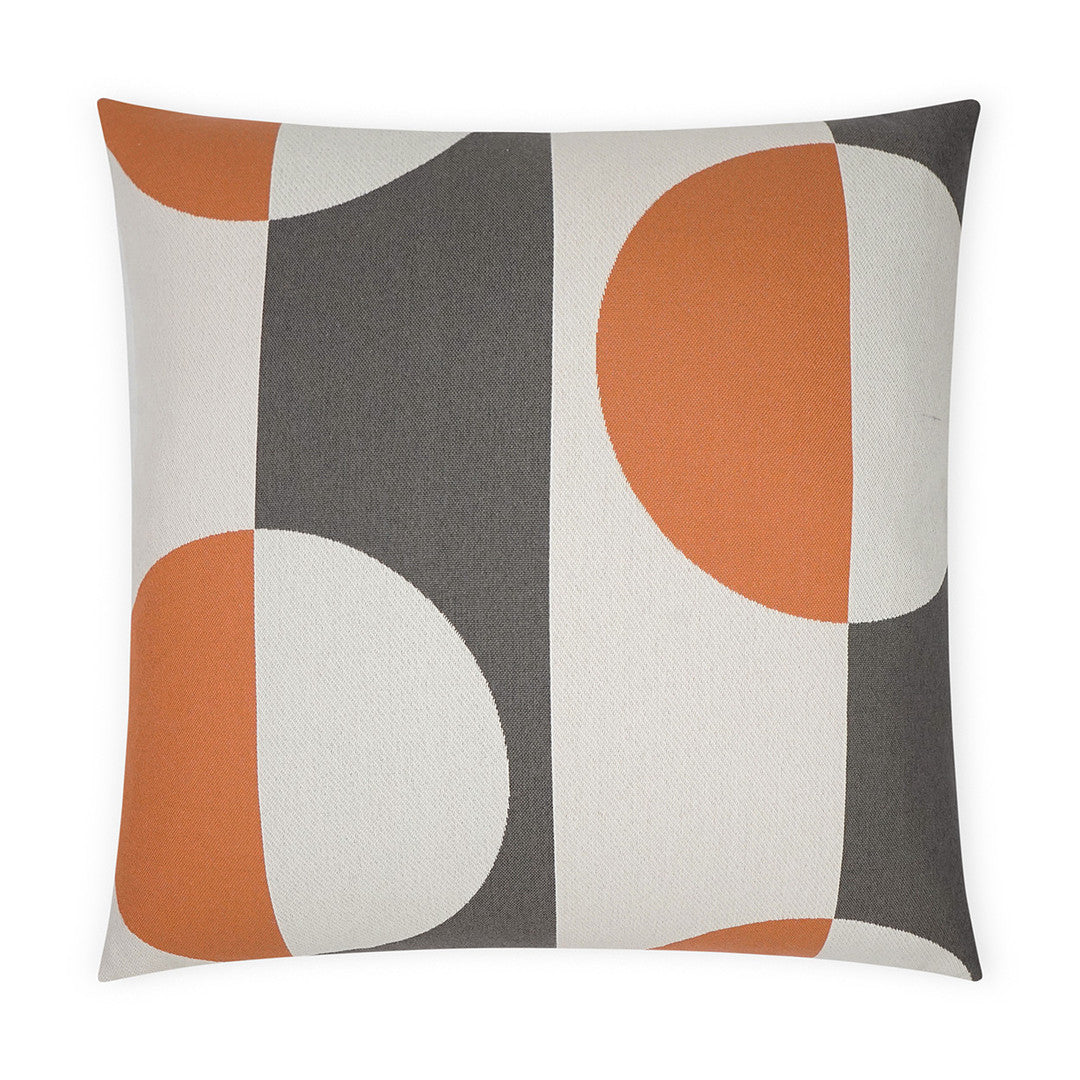 Luxury Pillow - 24" x 24" - Phases-Mango; Half moons in mango and grey on a white and grey wide stripe base