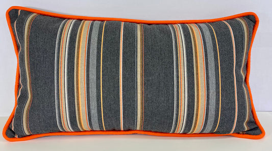 Luxury Outdoor Lumbar Pillow; 22" x 12" - Vallauris-Sunset; Sunbrella, or equivalent, fabric with fiber fill