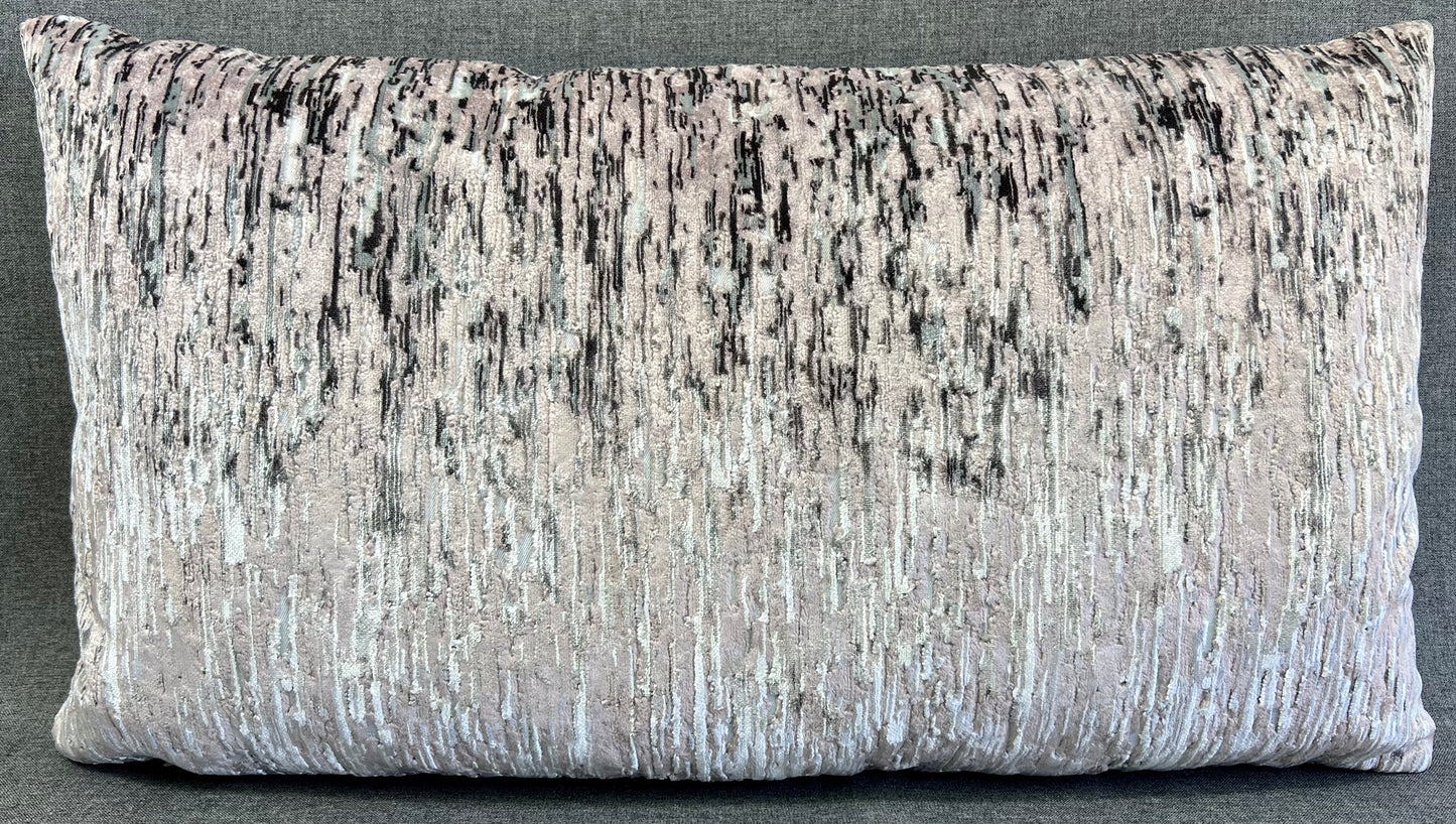 Luxury Lumbar Pillow - 24" x 14" -  Yanbu-Blush; A rain of blush pink and whites run down the pillow front and back.